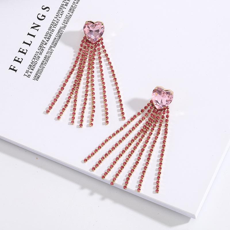 Versatile Japanese-Korean Gemstone Chain Earrings: Trendy Long Pendant Style for Women
