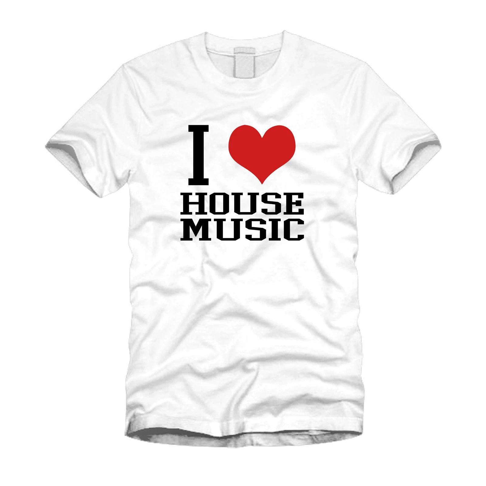 I Love House Music Electric Dance EDM Stylish Retro White T-Shirt 3XL