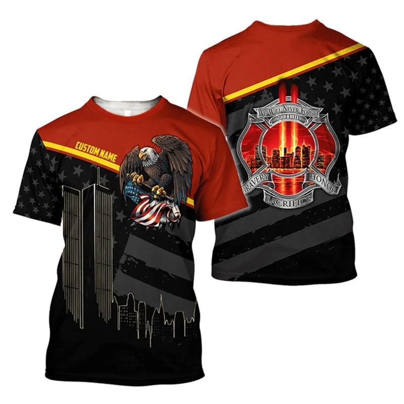 Hasič Hasičské Pracovní Oblečení 3D Tištěné Pánské Letní Osobnost Kulatý Výstřih Tričko Nová Simulace Volné Pohodlné Sportovní