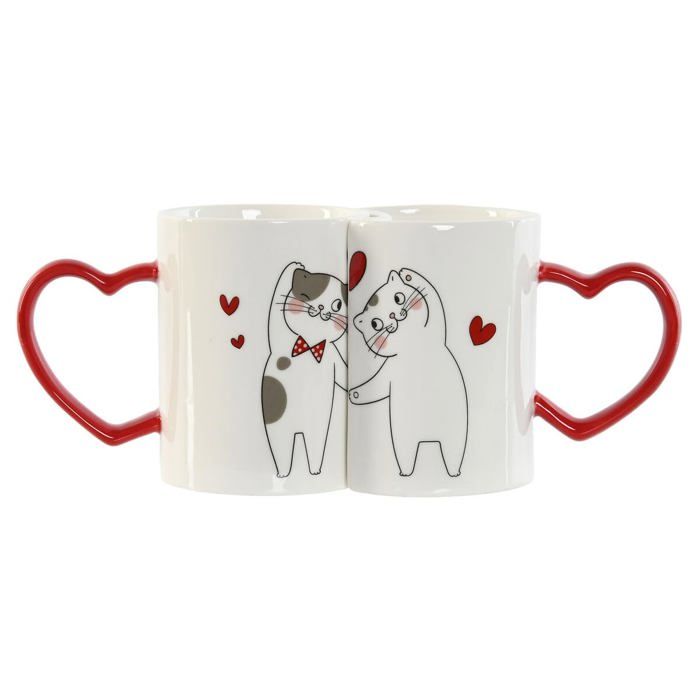 Lot de tasses Love - Home ESPRIT - 2 pièces - Blanc Rouge - Chats - 8x24x9,5 cm - Multicolore