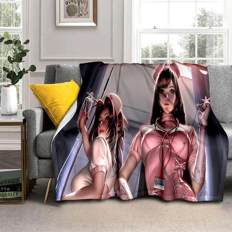3D Tifa Aerith Sexy Lace Girl Game Cartoon Blanket,Soft Throw Blanket for Home Bedroom Bed Sofa Picnic Office Cover Blanket Kids