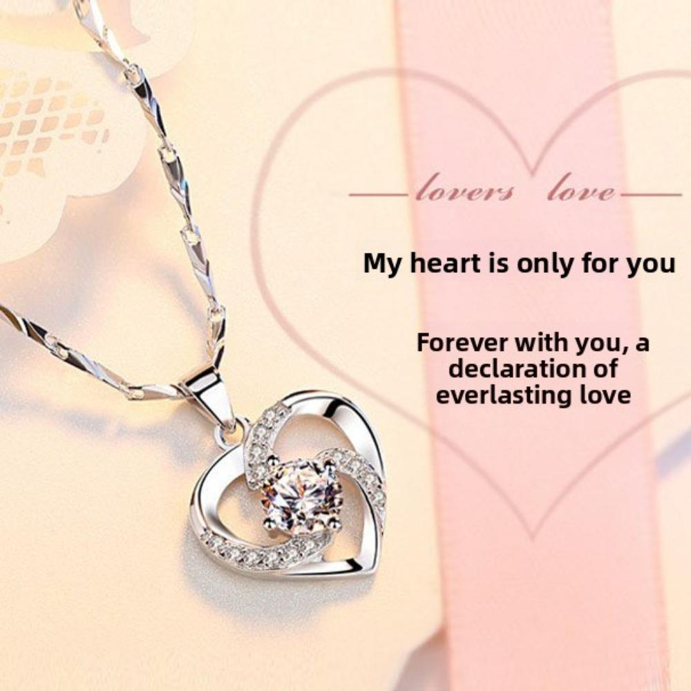 Silver Plated Heart Pendant Necklace for Women Minimalist Crystal Jewelry with Diamond Accents
