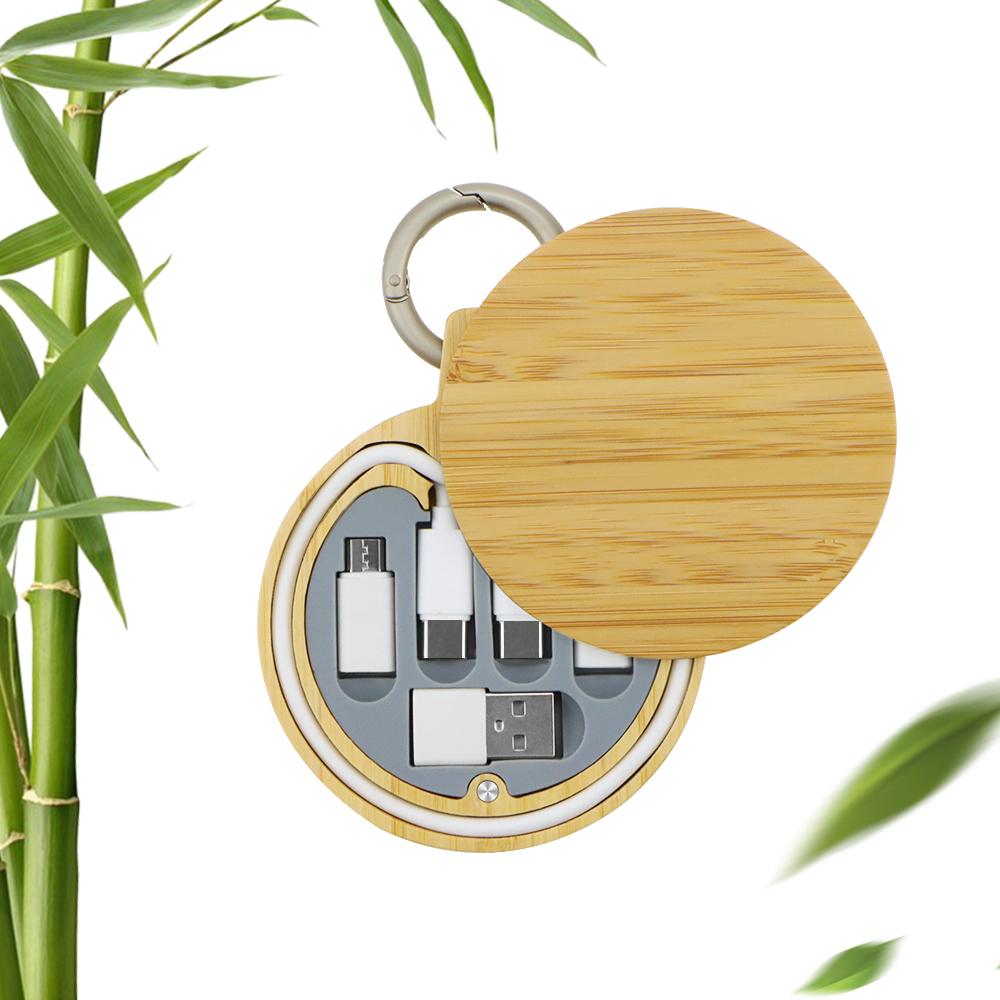 Promotional 60W 6-in-1 Fast Charging USB Cable Kit Eco-Friendly Bamboo Box Cable Clip Portable Business Gift Sets Data Cables 15cm