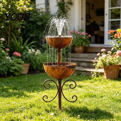 Decorative Garden Ground Stake 2-Tier Rain Catcher Stake, Metal Collector, Yard Ornament Whimsical Decoration with Anti-Rust Coating, Fun