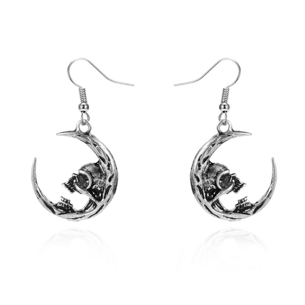 Skeleton Halloween Earrings Moon Skull Dangle Earrings Exaggerated Ghost Ear Studs  Unisex