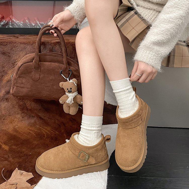 

Leather platform snow boots women s winter 2025 new velvet thickened warm short boots waterproof and non-slip cotton shoes women 40 верблюд