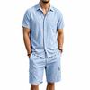 Men's Summer Linen Lapel Casual Shirt & Shorts Set: Breathable Cotton Two-Piece Workwear