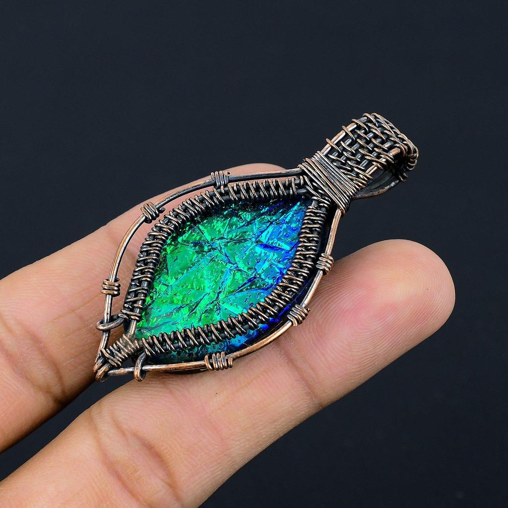 Australian Triplet Opal 999 Copper Wire Wrapped Pendant, Handmade Gemstone Jewelry Pendant Gift For Birthday