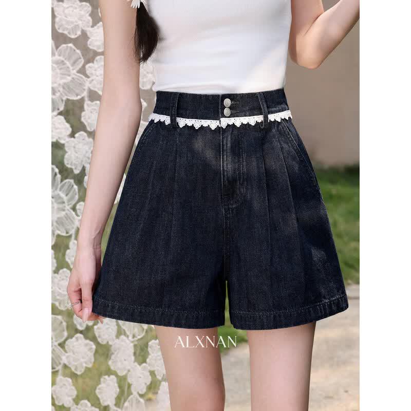 

Lu Xiangnan Petite Summer Dark Blue Denim A-Line Shorts L