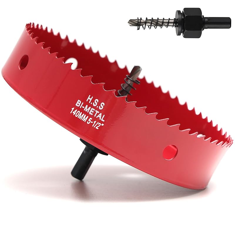Hole Saw 6 1/2 Inch, 30 mm Cutting Depth HSS Bi-Metal Hole Saw for Cutting Wood, Plastic, Drywall, Plasterboard and Soft Metal Sheet, Red
