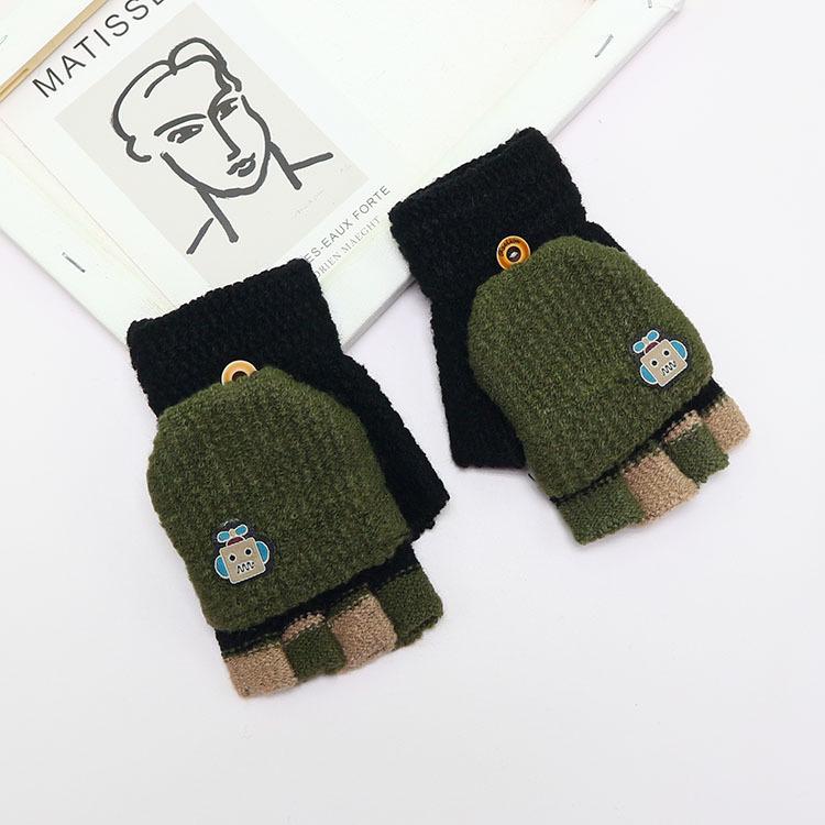 Children's Winter Wool Flip-Top Gloves - Warm, Cartoon Design for Elementary Boys & Girls