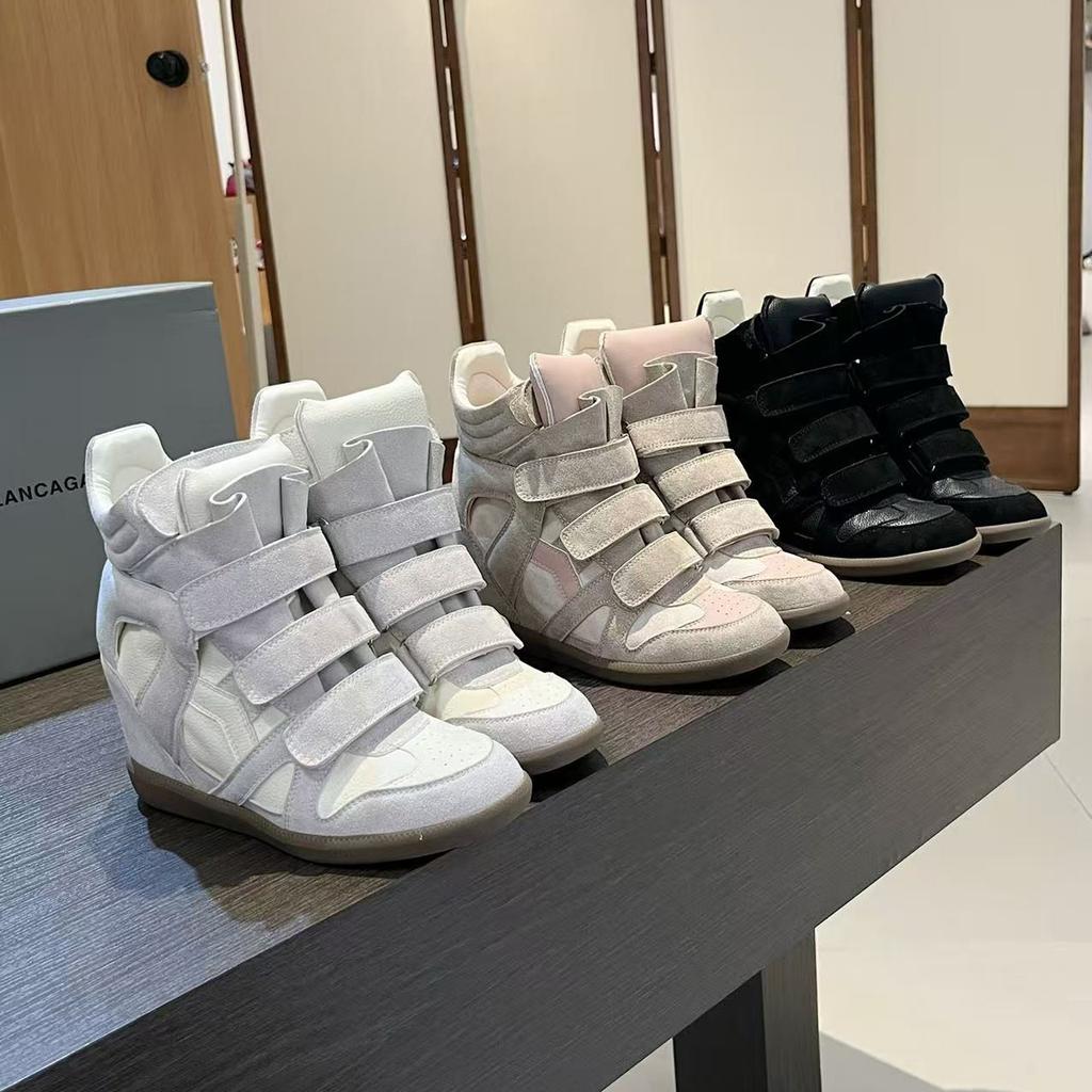 Zapatos Casuales de Caña Alta para Mujer Otoño Invierno Suela Gruesa Aumentadores de Altura Cierre de Velcro Zapatillas Deportivas Diseño de Color de Empalme Moderno