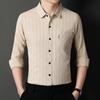 Long-sleeved Striped Spring and Autumn Shirt for Men Middle-aged Business Casual Real Pocket Cotton and Linen Dad Men's Shirt