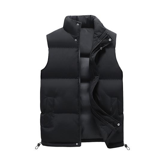 

Мужской хлопковый жилет с воротником-стойкой, без рукавов, теплый эластичный подол, ветрозащитный жилет, однотонный M чёрный