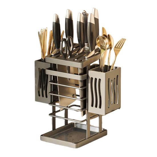 Kitchen Tabletop Storage Rack Knife Holder Large Capacity Multipurpose Waterproof Hollow Storage Rack Kitchen Utensil Organizer