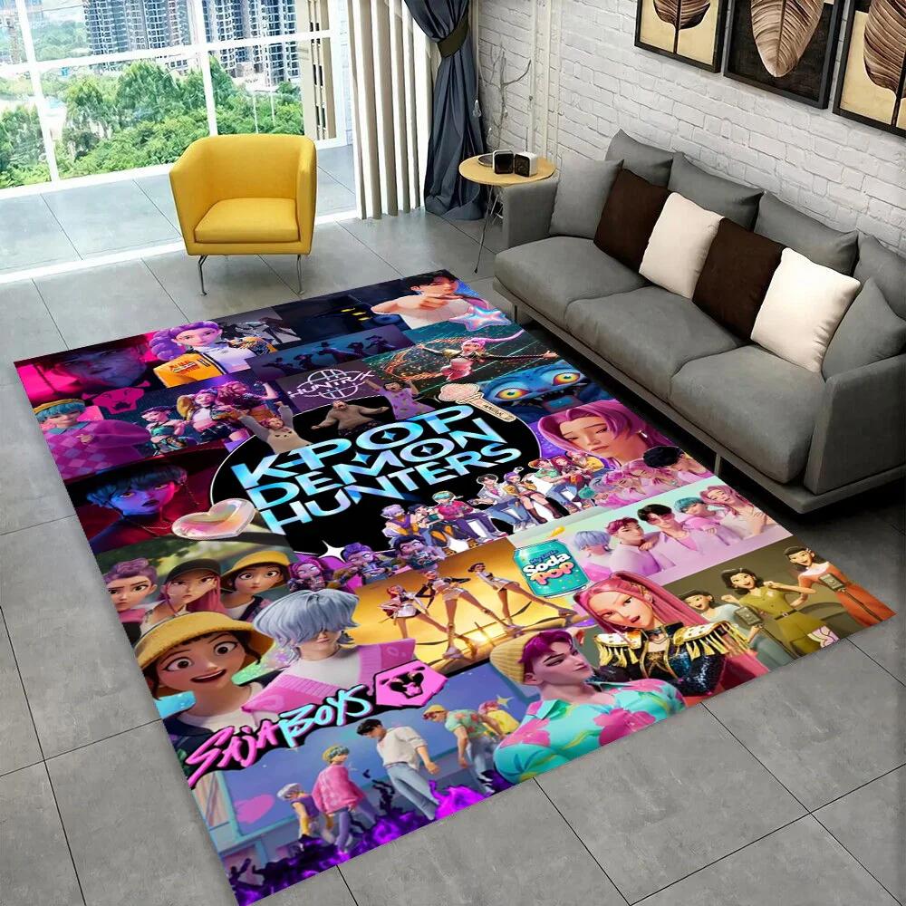 Tappeto/Tappetino Kpop Demon Hunters Rumi Mira Zoey Cartone Animato Musica per Soggiorno Camera da Letto Casa Decorazione Divano, Tappetino Antiscivolo per Bambini