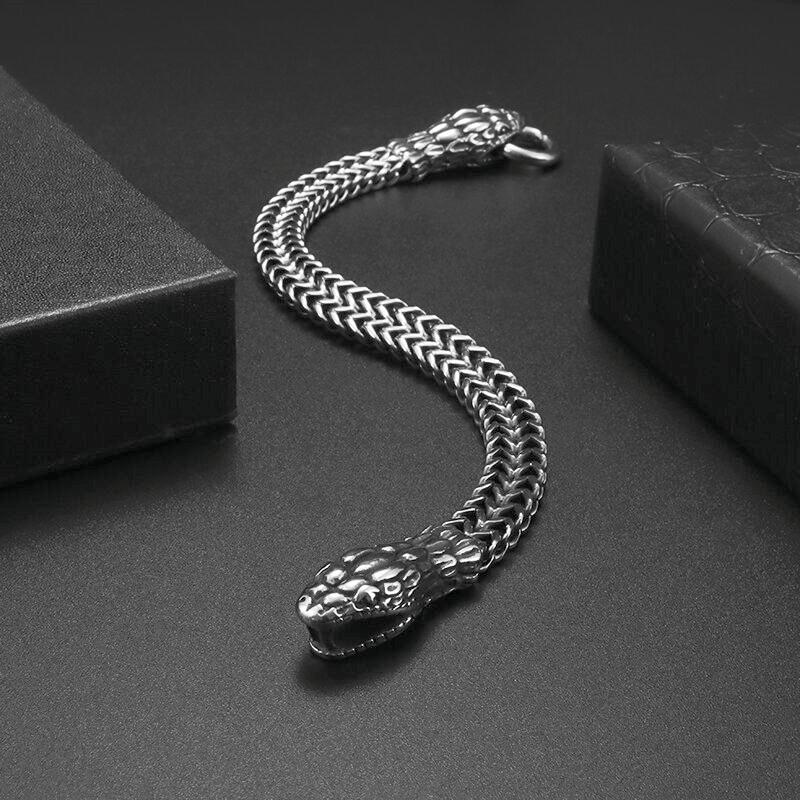 Double Headed Snake Bracelet Men Stainless Steel Ring Buckle Bracelet Punk Motorcycle Party Jewelry Accessories