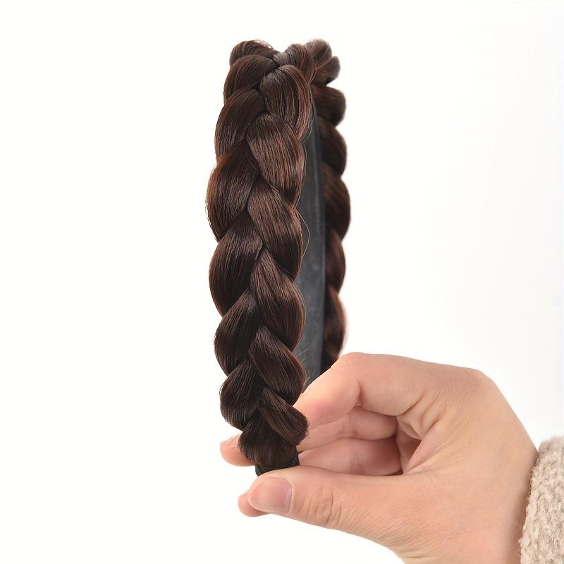 Synthetic Wide Braided Headband For Women Girls 1PC Twist Braid Headband With Two Rows of Grip Teeth Secure Design Black