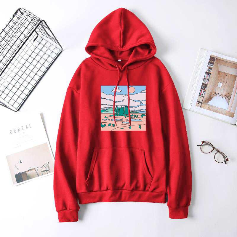 

Осенняя студенческая повседневная универсальная толстовка с капюшоном, женская повседневная толстовка с длинным рукавом с принтом из мультфильмов M красный