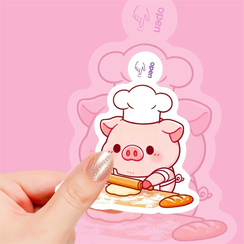 50PCS Cartoon Pink Pig PVC Sticker Aesthetic Colored DIY Sticky Decoration Scrapbooking Hand Accounting Supplies