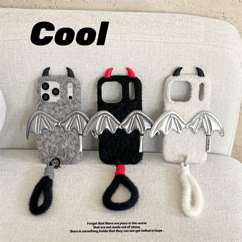 3D Plush Devil Horn Wings Case for iPhone 17/16 Pro Max/15/14 - Women's Edition