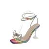 2025 New Sexy Rhinestone Bowknot Women's Sandals Jelly Transparent High Heels Summer Ankle Buckle Strap Party Shoe