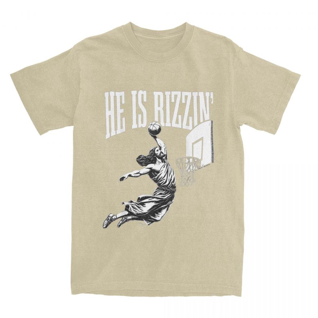 Summer Men Women He Is Rizzin Funny Jesus Basketball Meme T Shirts Easter Christ Faith 100% Cotton Tops T-shirt Tees