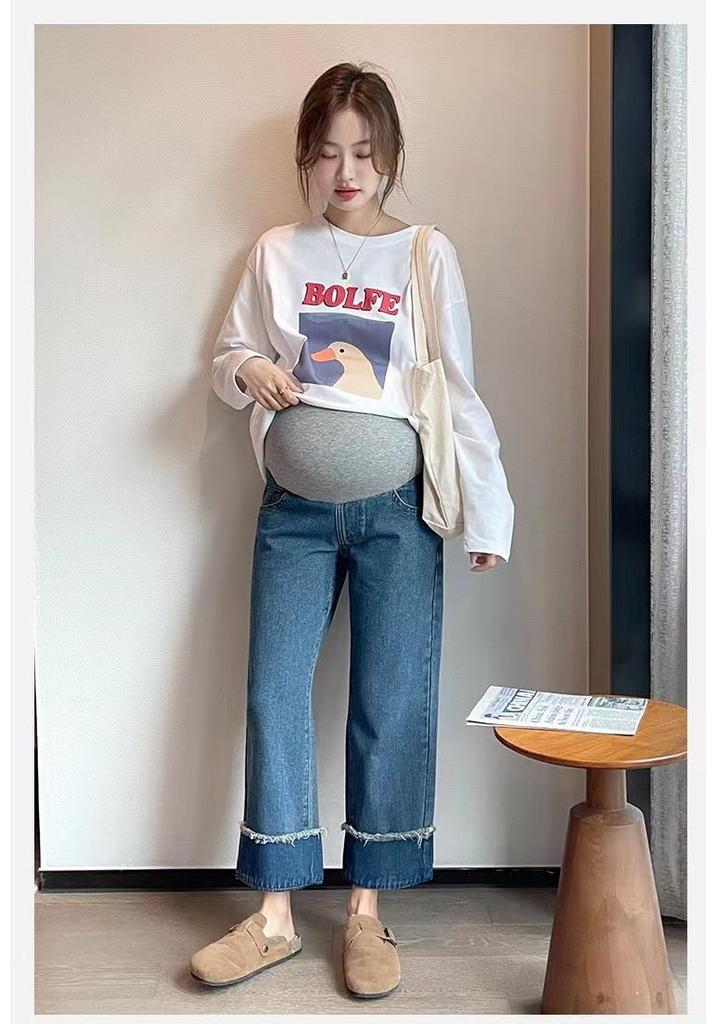 2026 Spring Korean Style Patchwork Maternity Jeans
