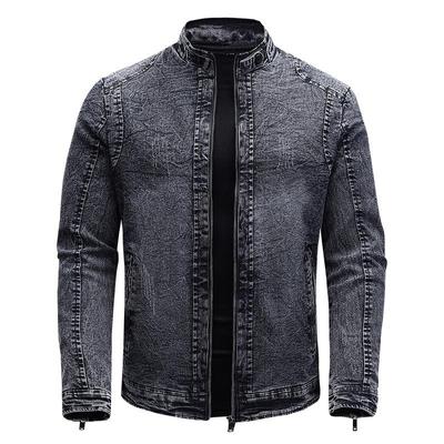 Men's Slim Fit Elastic Denim Jacket with Velvet Lining - Stand Collar, Trendy Autumn/Winter Casual Wear