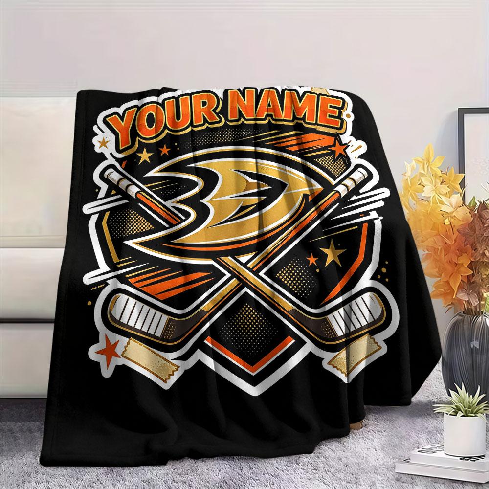 Custom Name,Anaheim Ducks Printed Flannel Blanket, soft throw for bedroom sofa, washable, Christmas present, great gift.