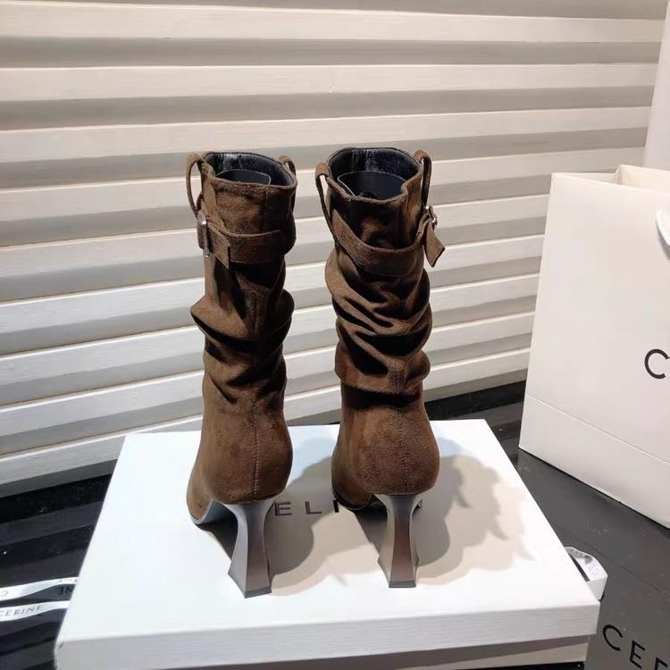 Fashion Fashion Belt Buckle Modern Boots Women 2025High Quality Women's Shoes Slip-on Women's Boots Sexy Pointed Toe Knee-High Boots
