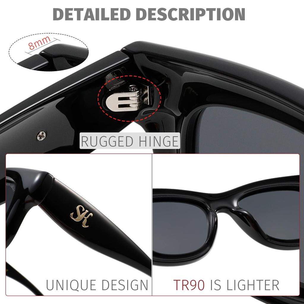 Sheen Kelly Polarized Retro Oval Sunglasses for Men and Vintage Trend Multicolor Chunky Frame Decorative Glasses Women, Eyewear,