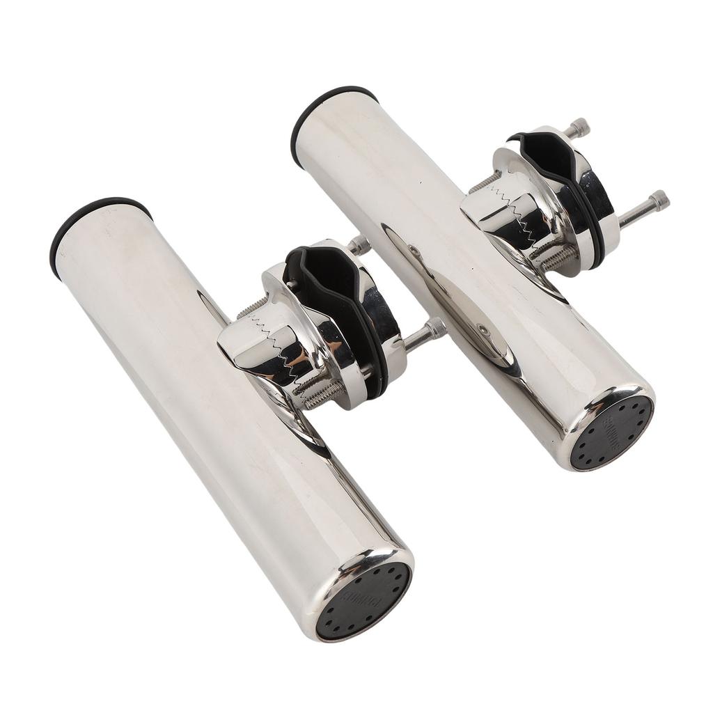 2PCS Tournament Style Boat Fishing Rod Holders Stainless Steel Clamp On Rail Mount Fishing Pole Holders Mounted to