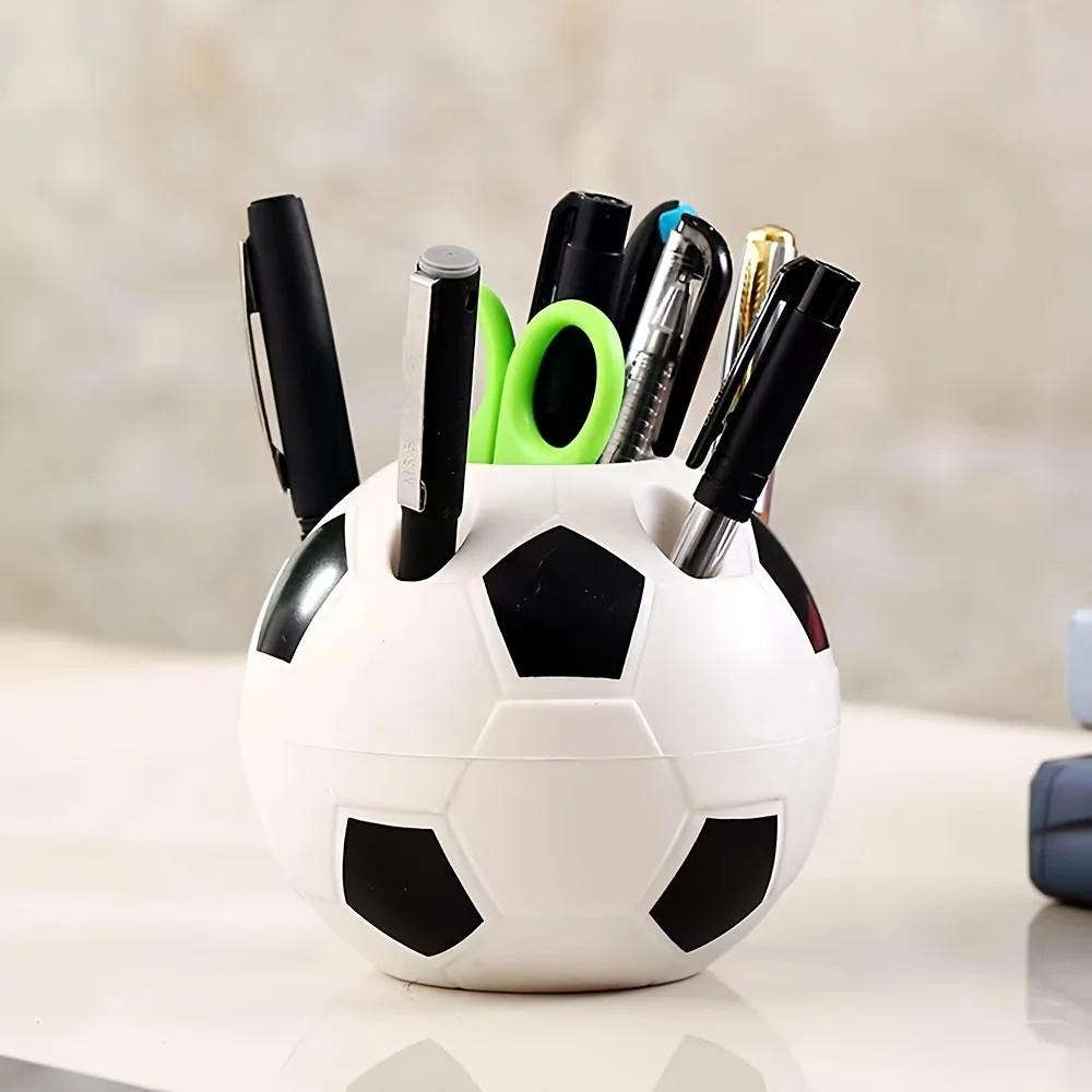 

1 Cartoon Soccer Pen Holder, Multifunctional Office Desk Storage Rack, Suitable for Office Supplies, Portable