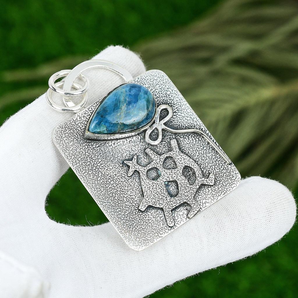 Schwestern-Tag Sale Halschakra Neon Apatit Edelstein 925 Sterling Silber Anhänger