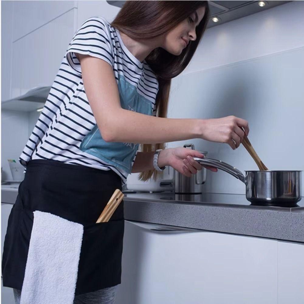 Unisex Waist Apron 3 Pockets Waiter Half Waist Apron New Short Half Waist Apron Restaurant Waiters