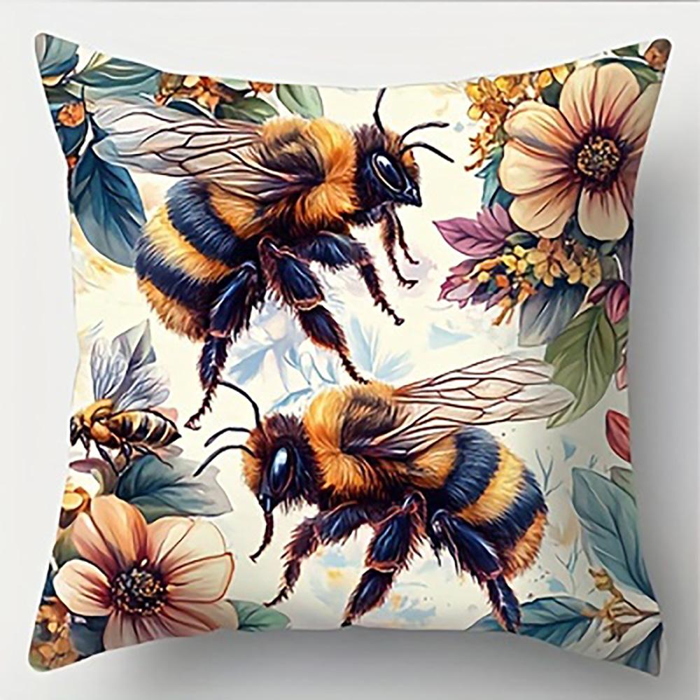 1/4Pcs Floral Bee Print Pillowcases Sofa Cushion Cover Home Bedroom Room Decoration