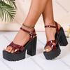 Comemore Summer New High-heeled Sandals for Women Leather Thick Sole Buckle Strap Ladies Shoes Platform Sandales Femmes
