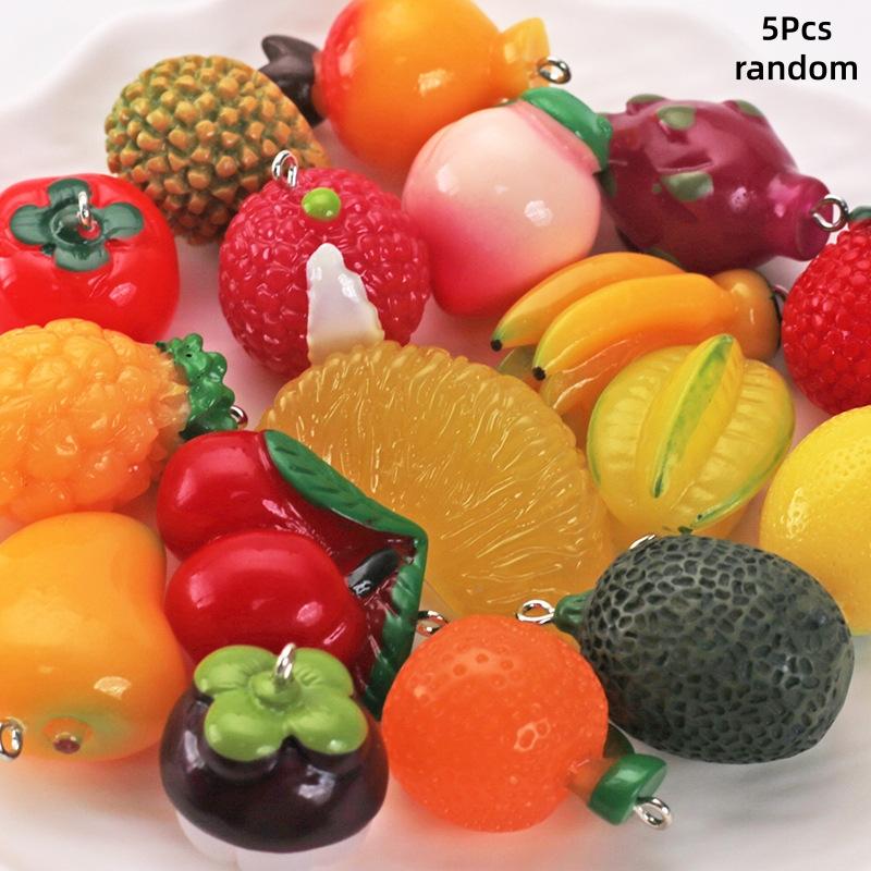 5PCS 3D Lifelike Fruit Miniature Resin Beads Fadeless Color for DIY Bracelet Necklace Jewelry Making Family Craft Activities