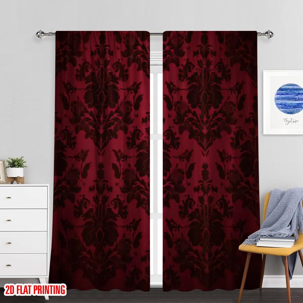 Flat Printing Scene Curtain Black Red Durable Polyester Fabric Without Electricity All Season Party Holiday Set Of 2 Made Washable