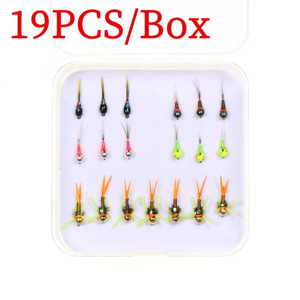 

19 шт./коробка #16#18 Вольфрамовая бусина Быстро тонущая Мокрая мушка Евронимфа Мушка Приманки для ловли форели белый