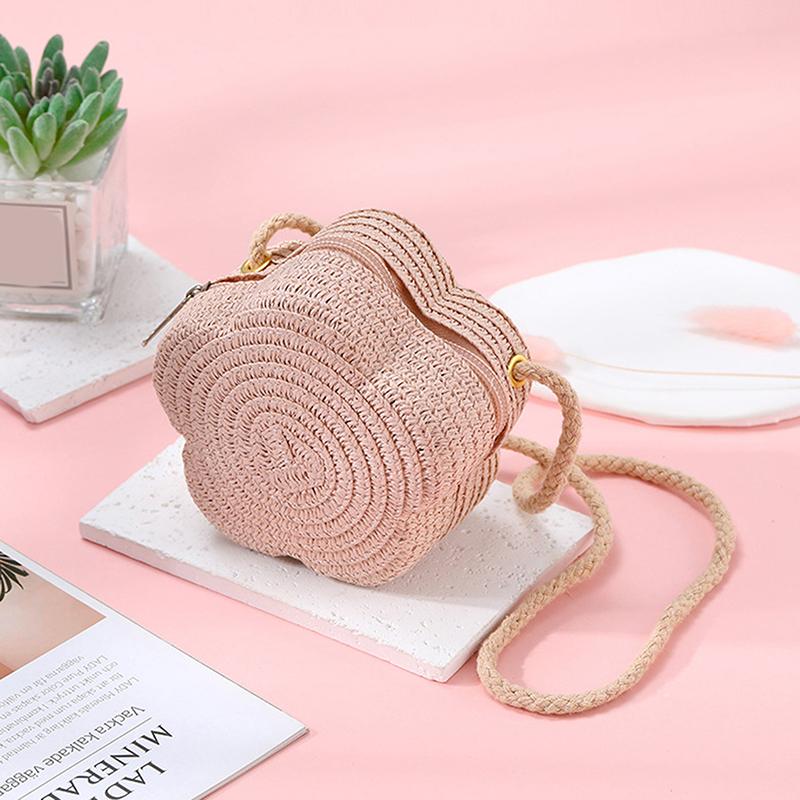 Handmade Kids Girls Shoulder Bag Flower Straw Baby Bags Messenger Bag Children Keys Coin Purse Cute Princess Mini Handbag