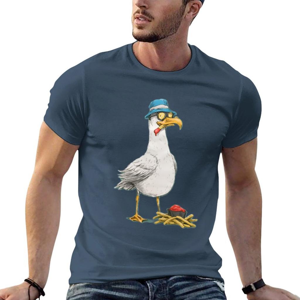 T-shirt Classica Gabbiano Con Patatine Fritte T-shirt con Fantasia alla Moda Per Uomo