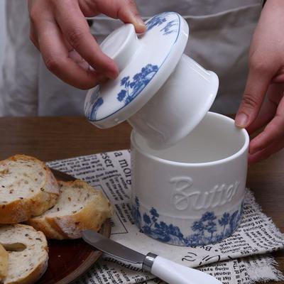 Recipiente de Mantequilla Cerámico Tarro de Mantequilla Francés con Tapa Tarro de Mantequilla Estuche para Queso Caja de Almacenamiento para Comedor Cocina Organizador de Alimentos