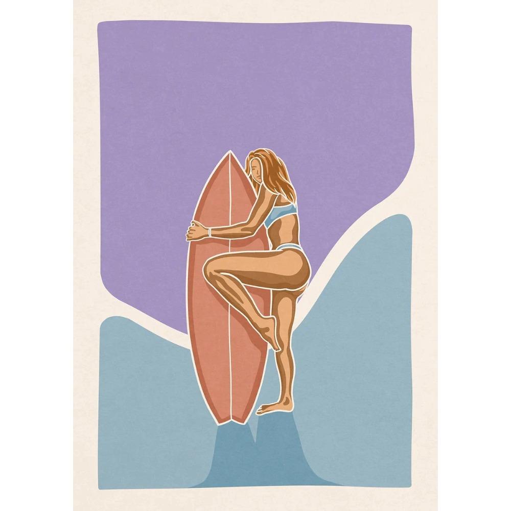 Minimalistische Surf-Mädchen Poster Meeresblick Strandhaus Drucke Leinwandbild Wandkunst Bilder Haus Sportliches Teenie-Mädchenzimmer Dekoration