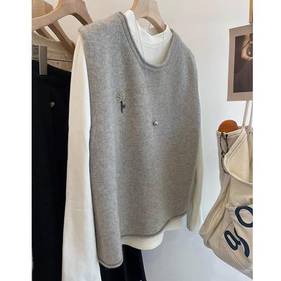 Damen Warme Strickweste Layering Winter Komfortable Passform Wollmischung Pullover Ärmelloses Top
