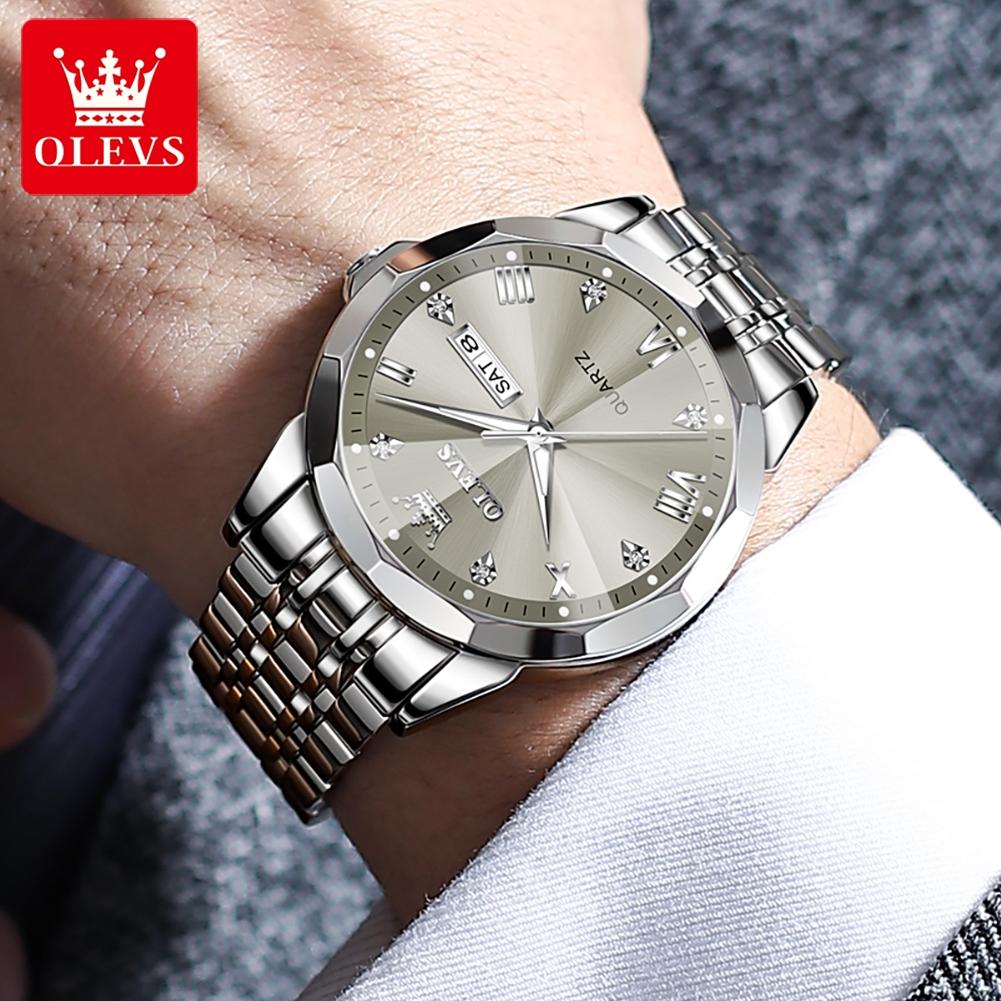 OLEVS 9931 Sports Watch for Men Luxury Luminous Waterproof Stainless Steel Calendar Brick Quartz Mens Wristwatches Reloj Hombre