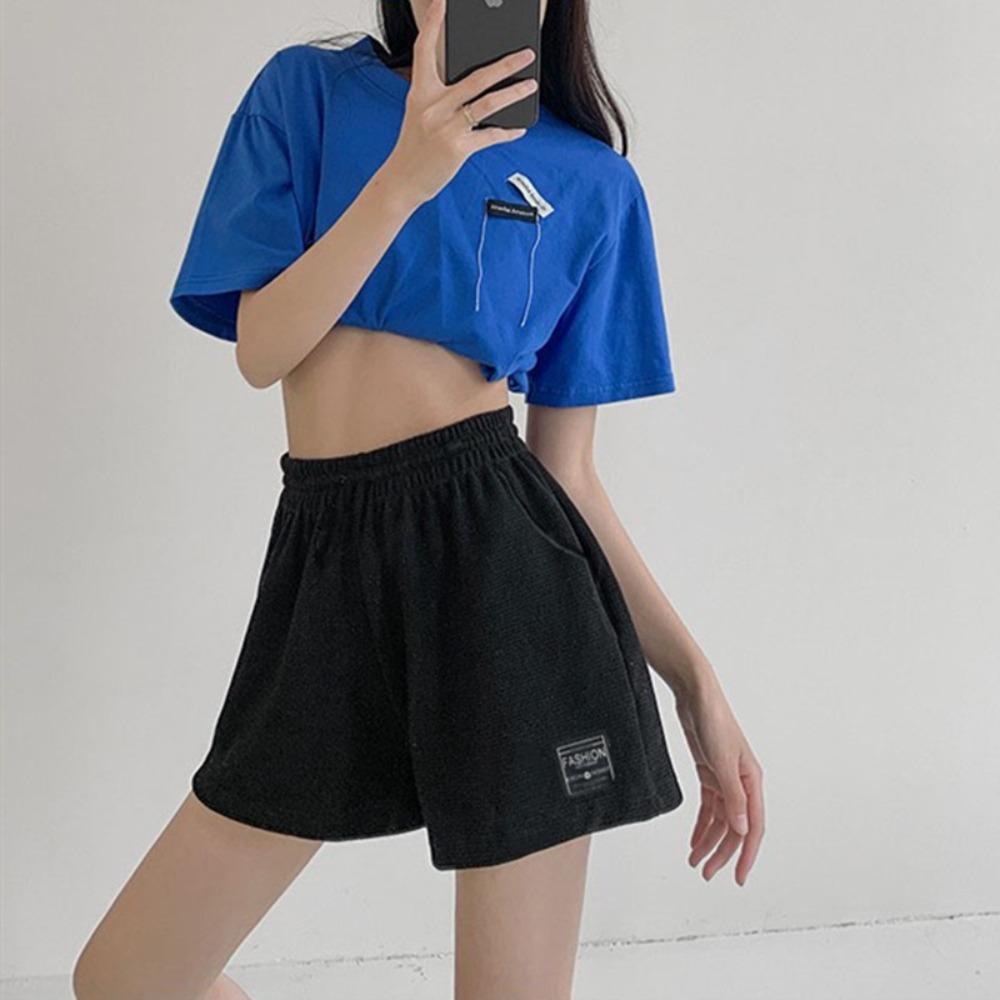 Women s Elastic High Waist Bermuda Shorts Straight Leg Waffle Sweatshorts Loose Casual Summer Loungewear Hot Pants S