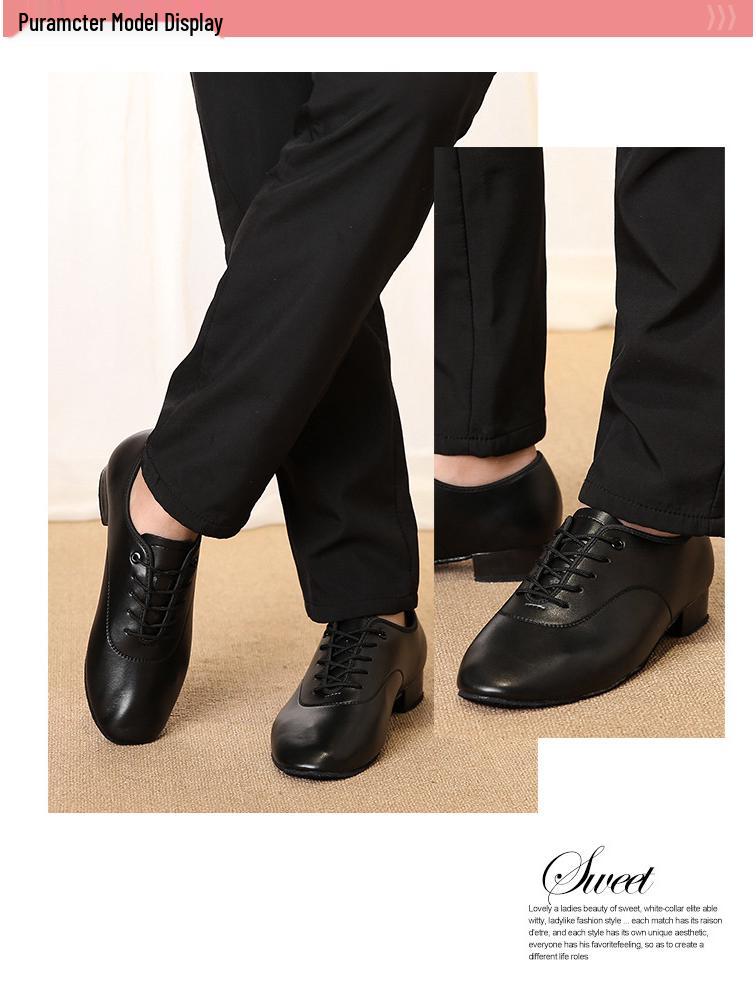 Men's Black & White Shiny Leather Low Heel Modern Dance Shoes with Soft or Fur Sole