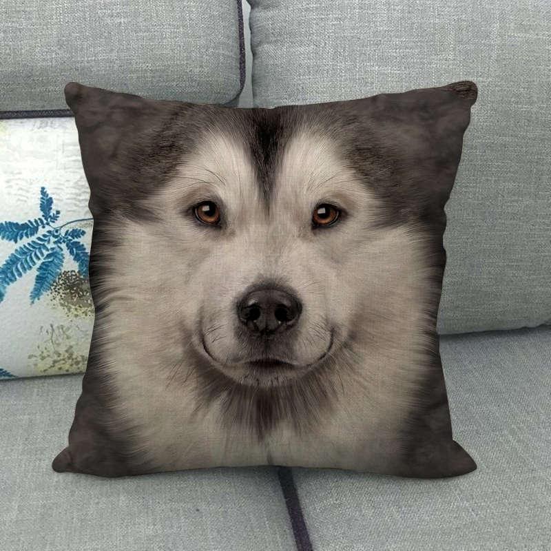 

936 Льняная наволочка с рисунком в виде головы животного 45x45 cm